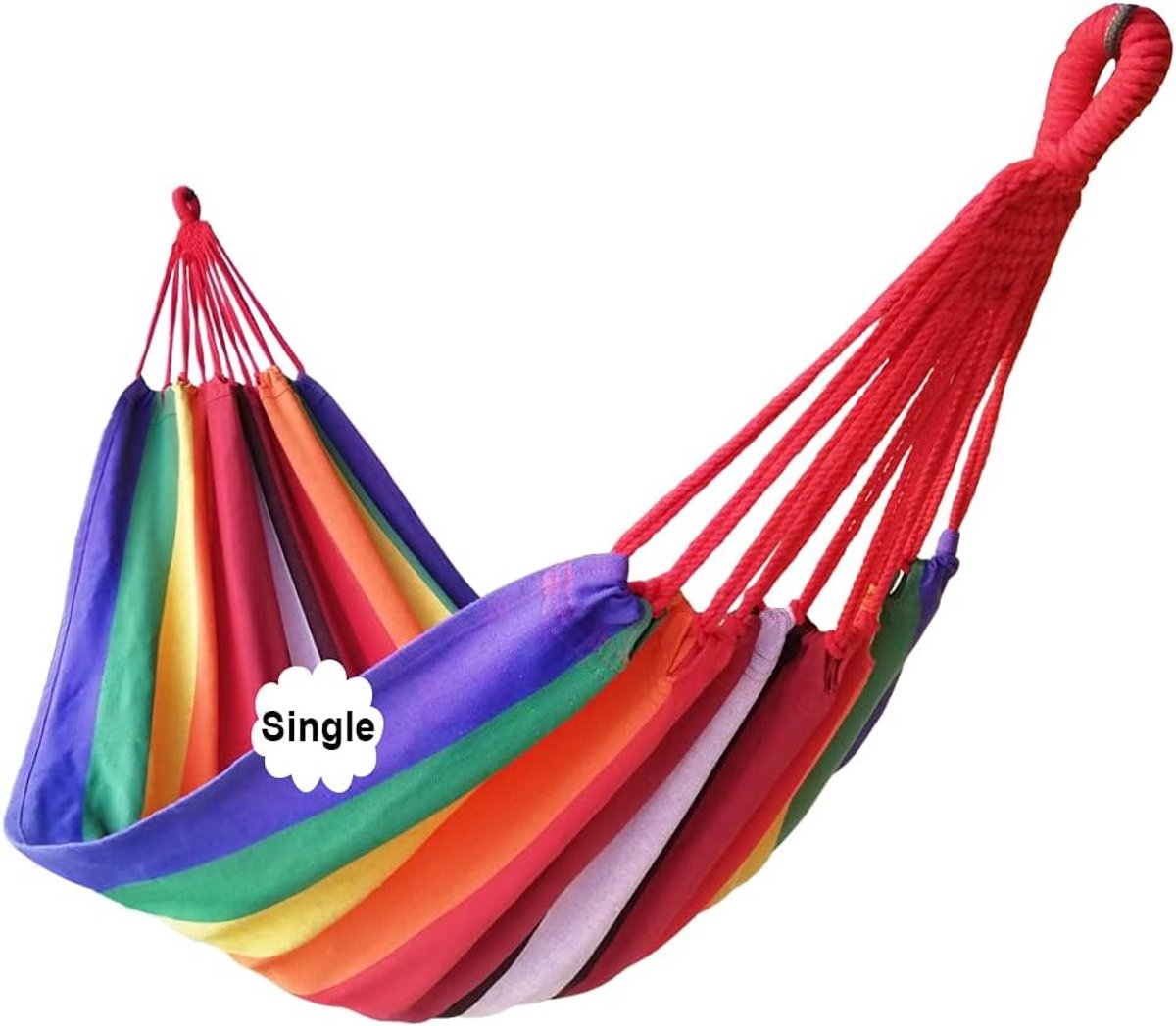 SnelShoppen - Hammock Enkel 200x100cm - Hoogwaardige Katoenen Hangmat - Voor Buiten en Binnen - Geschikt voor Tuin, Balkon, Camping - Tot 250kg Draagv