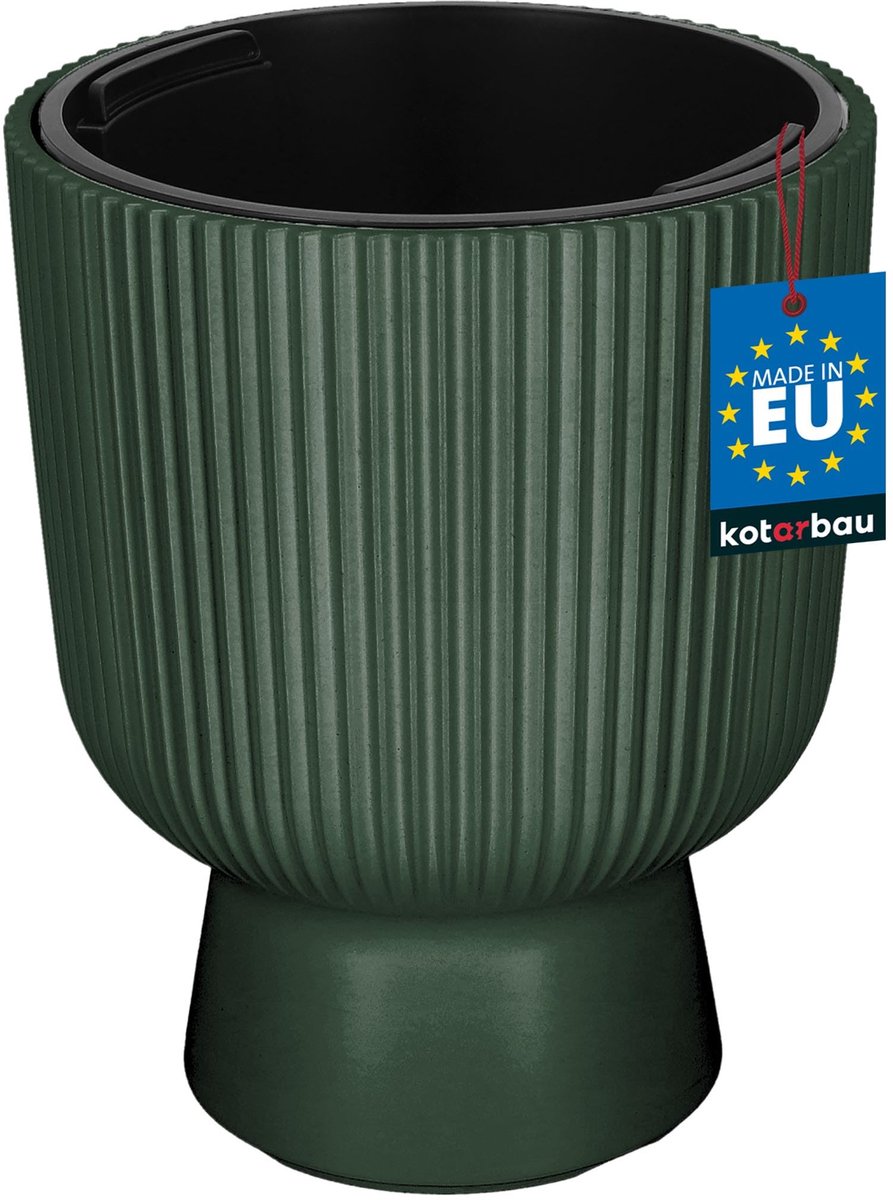 KOTARBAU® Bloempot - Plantenpot Ø 23 cm - met Binnenpot - Geribbelde Plantenbak - Plantenpot met Voet - Plantenbak - Kunststof - H: 30 cm - Groen