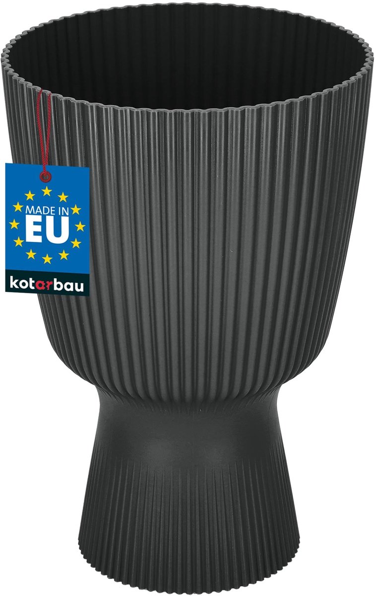 KOTARBAU® Bloempot - Plantenpot met Sokkel ⌀ 18 cm - PVC - Geribbelde Orchideeënpot - H: 27 cm - Zwart - Kelkvorm