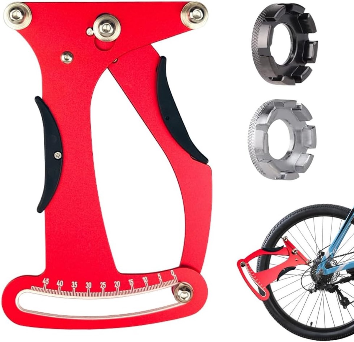 Spoke Tension Gauge voor Fietsen, Aluminium Spaken Spanning Meter met 2 Sleutels, Precisie Gereedschap voor Fietsvelgen en Spaken, Rood