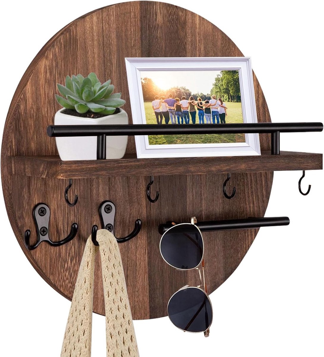Vintage Sleutelhanger met Plank, Decoratieve Houten Wandplank voor Sleutels en Accessoires, Ideaal voor Woonkamer, Keuken en Kantoor