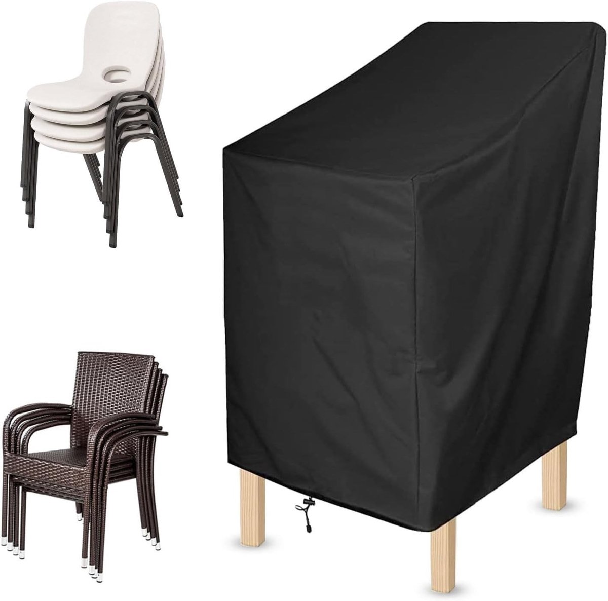 Beschermhoes voor Stapelbare Tuinstoelen van 210D Oxford Stof, 72 x 72 x 120 cm, Weerbestendige Hoes voor Tuinmeubilair en Stoelen