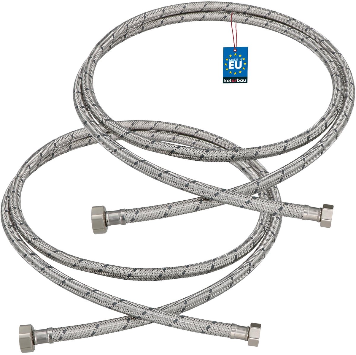 KOTARBAU® 2 Stuks - Flexibele Aansluitslang 1/2“ x 3/8“ - Flexibele Kraanslang 200 cm - Sanitaire Aansluitslang - Flexibele Verbindingsslang - Aansluitslang Armatuur - met Roestvrijstalen Vlechtwerk