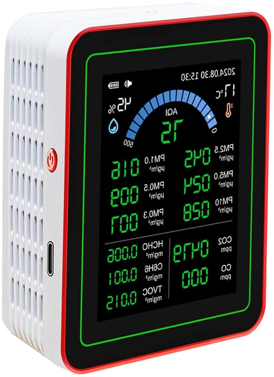Luchtkwaliteit Tester - Monitor Binnenlucht - Gezondheid Monitoren - 18 Functies Inclusief CO2 - 2.8 Inch Scherm - Zwart