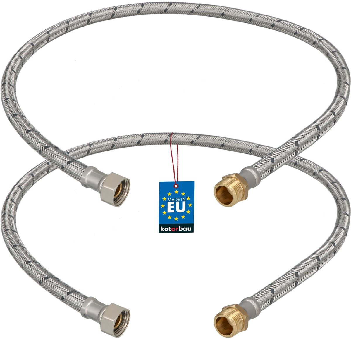 KOTARBAU® 2 Stuks - Flexibele Aansluitslang 3/8"x3/8" - Sanitaire Aansluitslang 90 cm - Flexibele Kraanslang - Buitendraad x Binnendraad - Aansluitslang Armatuur - Gevlochten Roestvrijstalen Aansluitslang