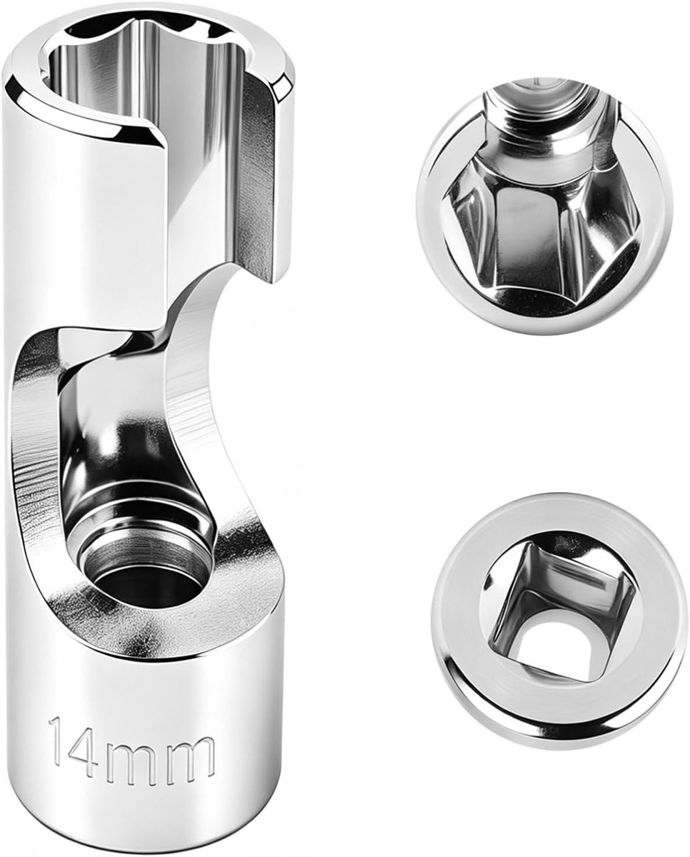 Lambdasonde sleutel 3/8 14 mm, dopsleutel voor lambdasonde, moer en sleuf 14 mm, CRV chroom-vanadiumstaal, ideaal voor auto-onderhoud en reparatie