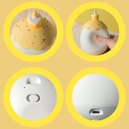 Kinderdagverlichting, kindernachtlamp Kinderlampen voor kinderen voor - Cakevorm dimable oplaadbare omgevingslicht, bureauaccessoires kamer decor, verjaardagsfeestje gunsten — afbeelding 4