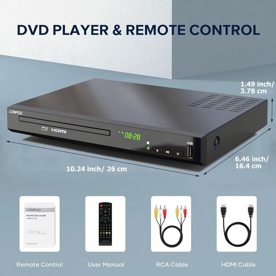 Full HD Blu-Ray Speler - Disc Media Player - Home Cinema Ervaring - DVD Upscaling - 26 cm - Zwart — afbeelding 4