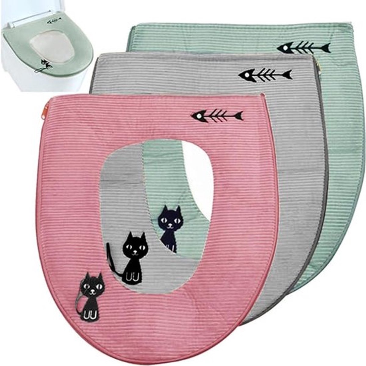 Set van 3 Wasbare Toiletbril Covers - Universele, Antibacteriële en Waterdichte Bescherming voor Toiletzittingen