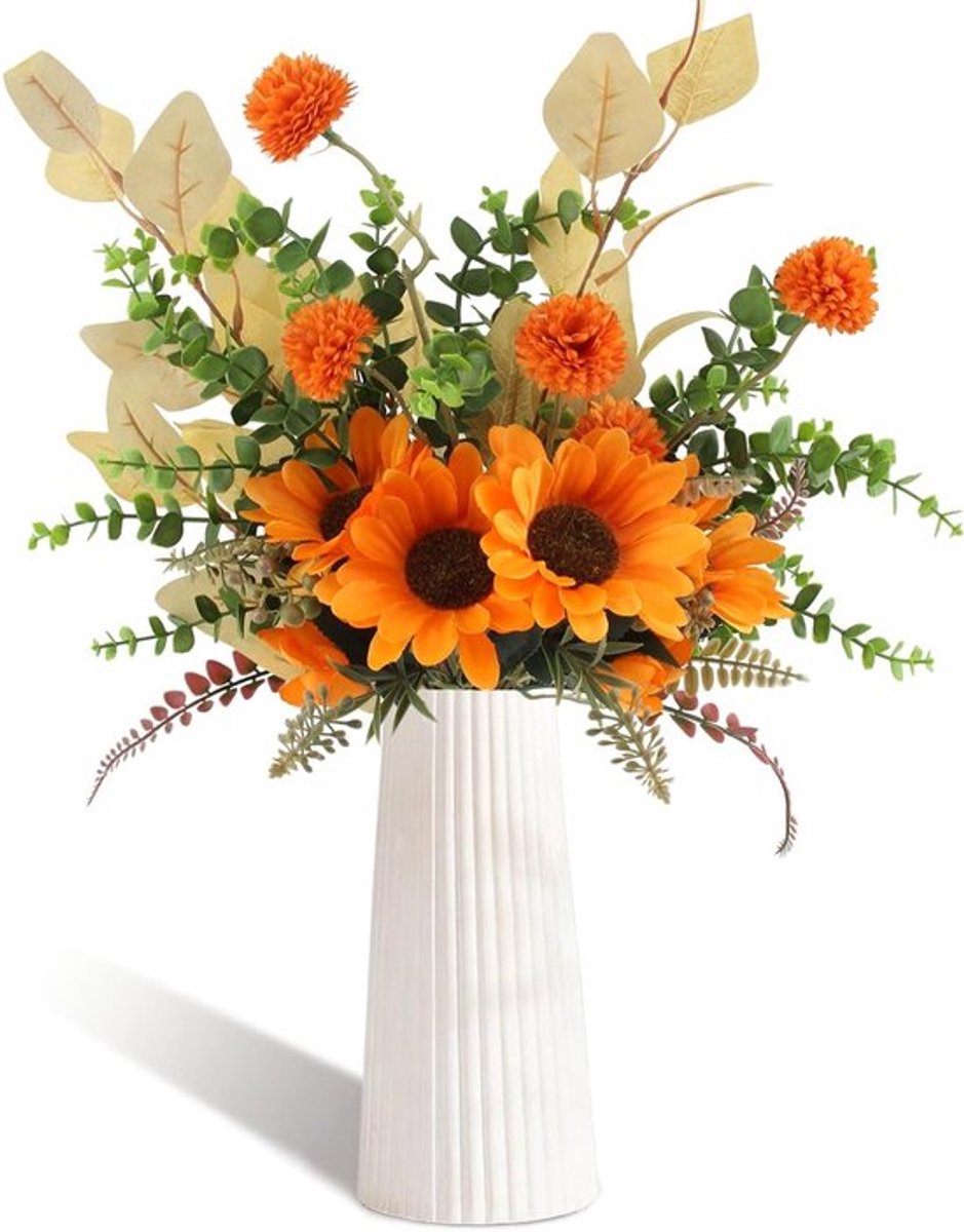 Decoratieve Bouquet van 5 Stuks Kunstmatige Zonnebloemen voor Tafelversiering, Bruiloften en Woonkamers - Realistische Nepbloemen voor Herfstdecoratie