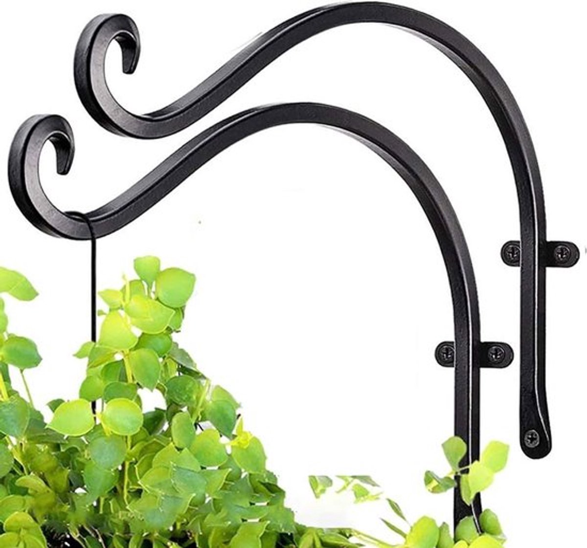 Zware metalen ophangbeugels voor planten - Handgeforgeerde wandhangers voor tuin, lantaarns en bloempotten - Set van 2 stevige haakbeugels