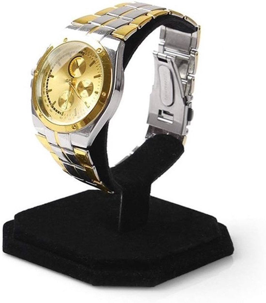 Elegante Zwarte Velours Horlogehouder met C-vormig Ontwerp voor Sieraden en Armbanden