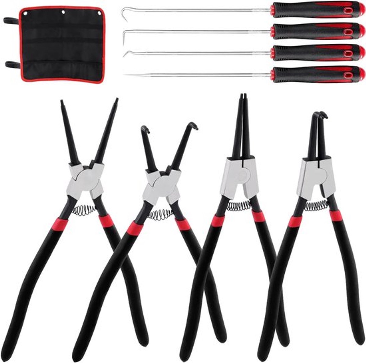 9-delige Snap Ring Pliers en Haakset voor Intern/Extern Circlip, Retainer Ringen en Hoses Verwijderen met Opbergtas