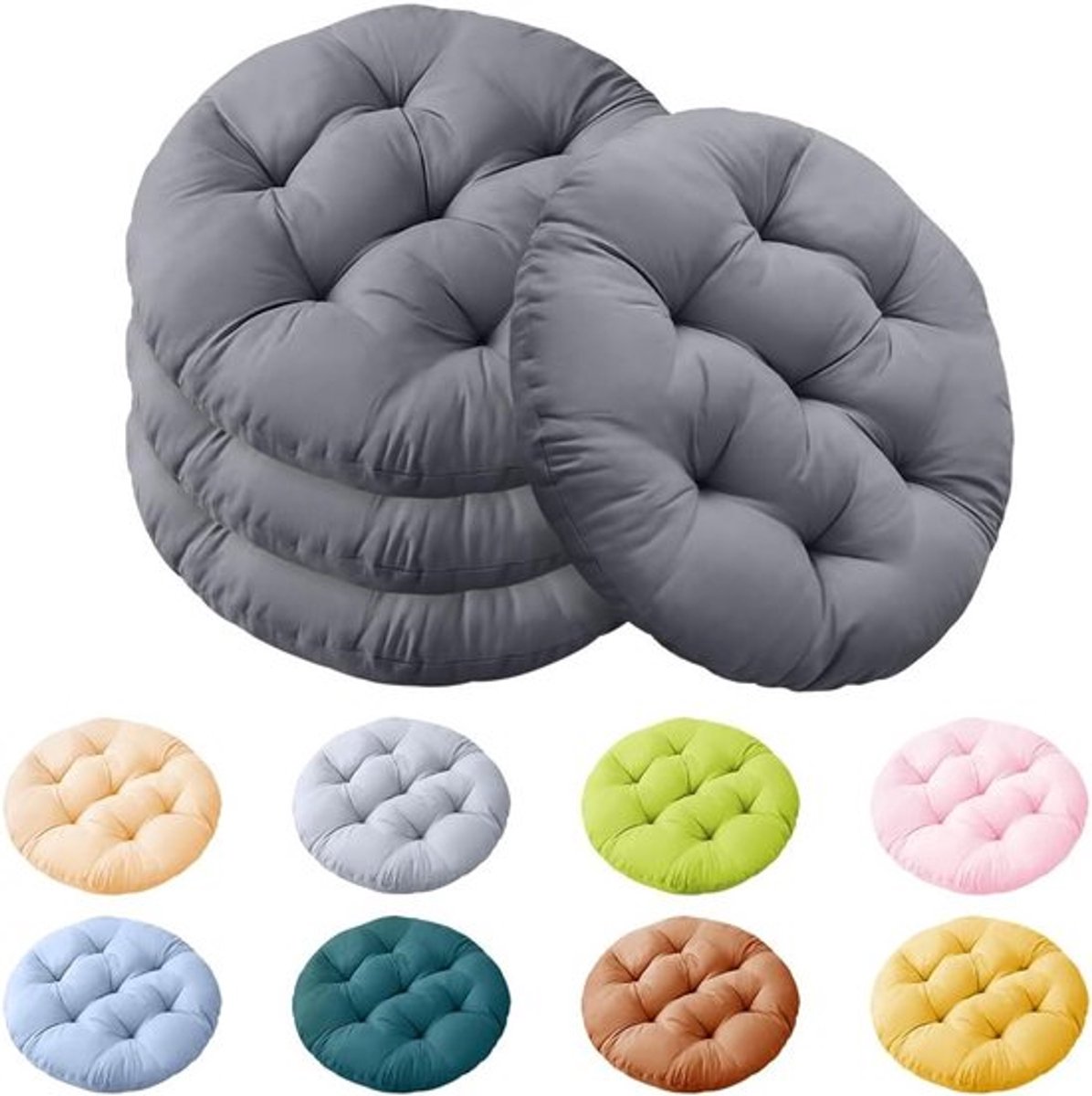 Ronde Zitkussen 40cm - 4 Stuks - Comfortabel, Antislip, Wasbaar - Ideaal voor Eetkamer, Woonkamer en Buitengebruik
