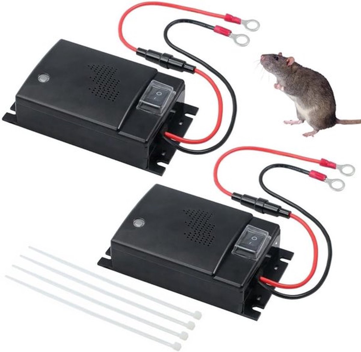 Ultrasone martenafschrikmiddelen voor auto - 2 stuks met 12 V batterijverbinding, motorcompartiment bescherming en diervriendelijk ontwerp