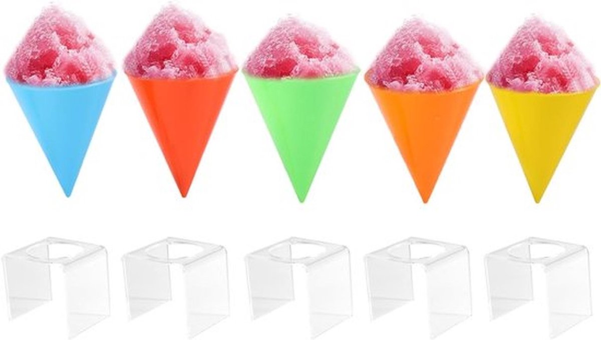 Herbruikbare sneeuwconenbekers met acrylsteunen - 5 stuks, 10.5x8cm plastic ijsbekers voor slushies, ideaal voor feestjes en zomeractiviteiten