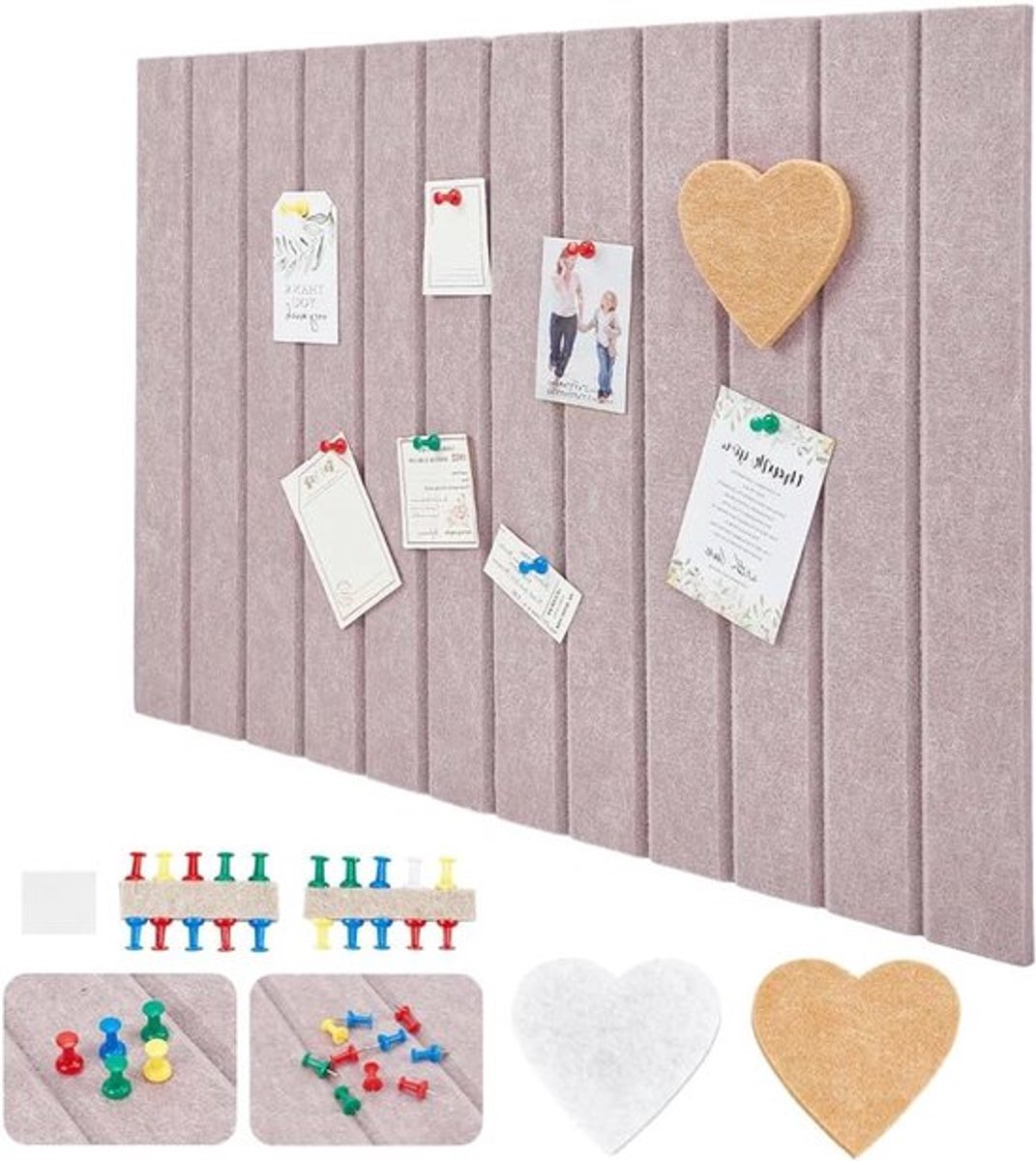 Set van 2 Korken Wandborden, 40 x 60 cm, Decoratieve Prikborden met 20 Duimnagels, Dikte 10 mm, Roze Bruin voor Wanddecoratie