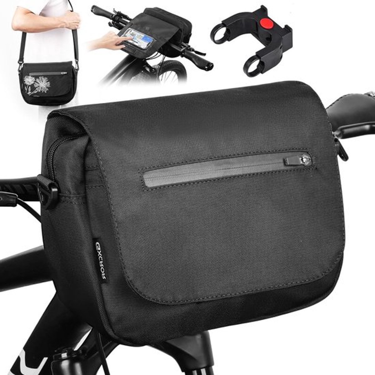 Waterdichte Fietshandvat Tas van 5L met Adapter, Touchscreen Telefoonhouder en Afneembare Schouderriem, Ideaal voor Fietstochten en Avonturen