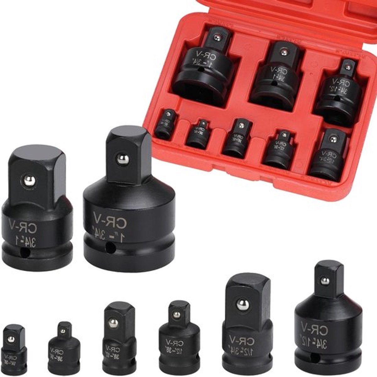 Adapter Set van 8 Stuks voor Diverse Draadformaten - 1/4", 3/8", 1/2", 3/4" en 1" - Perfect voor Gereedschap, Klussen en Verbouwingen