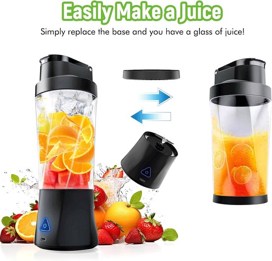 Draagbare Mixer - Smoothie Maker To Go - Gezonde Dranken Maken - 6 Roestvrijstalen Messen - 700 ml - Zwart — afbeelding 4