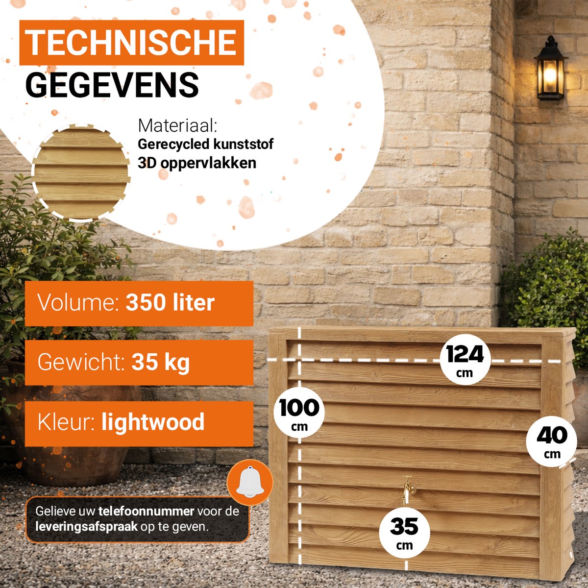Garantia Woody colonne récupératrice d'eau 350 liter lightwood