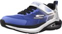Blauwe Skechers sneaker met klittenbandsluiting, zwarte veters en een luchtzool.