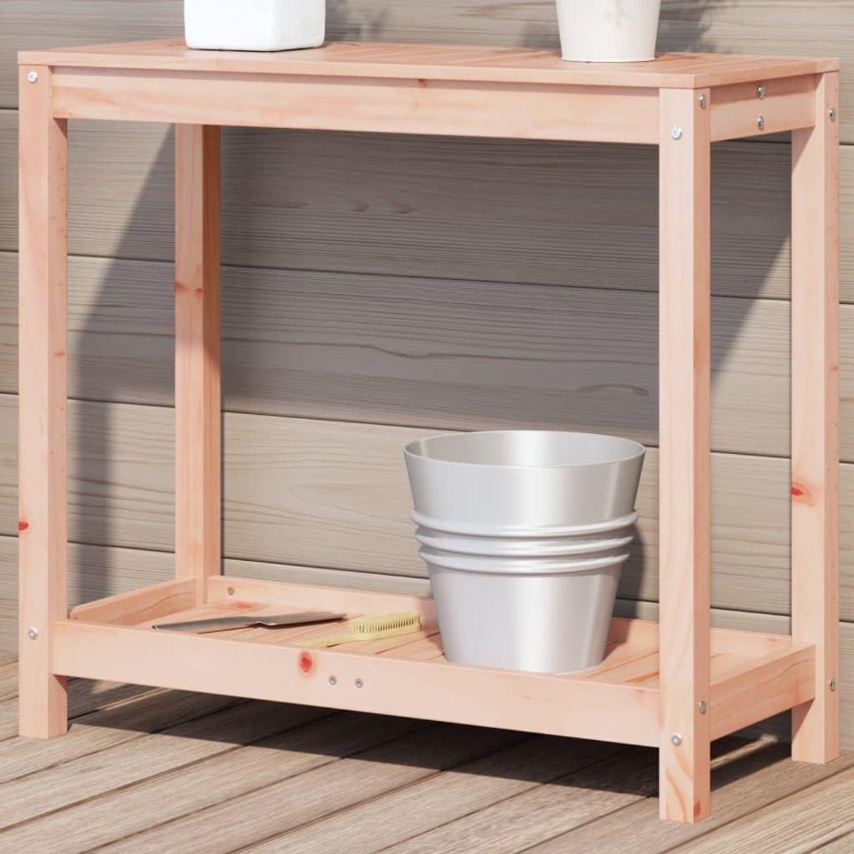 Plantenstandaard Hout - Bloementafel Kruk - Planten Presenteren - Met Plank - 825x35x75 cm - Natuurlijk Hout