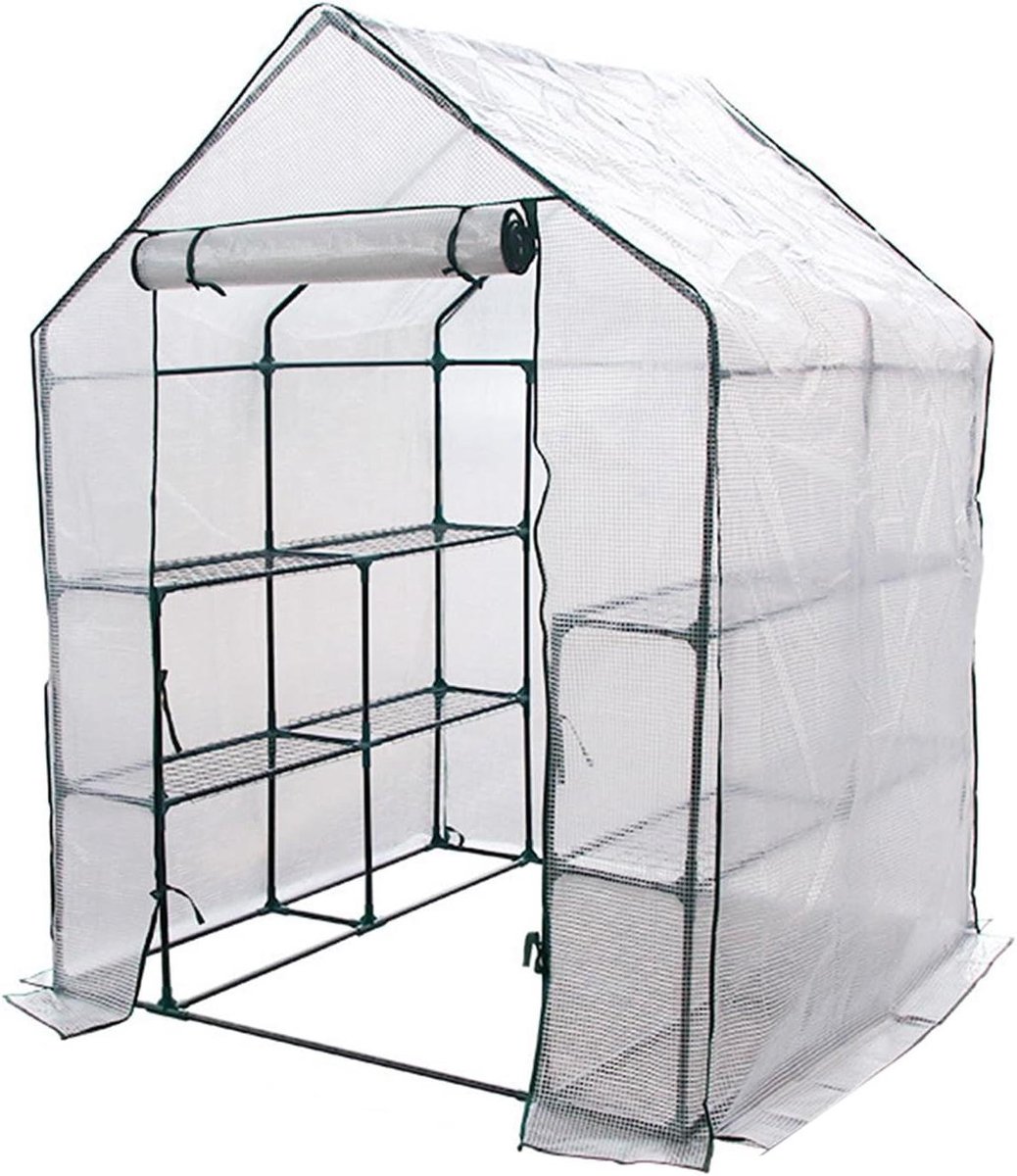 Kweekkas met Ritssluiting - Tuinkas Inloopkas - Planten Beschermen - Stevige Stalen Constructie - 143x143x195cm - Transparant