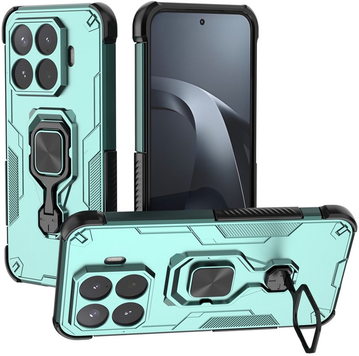 MobyDefend Hoesje - Geschikt voor Xiaomi 17T Pro - Dubbelgelaagde Pantsercase Met Standaard - Turquoise