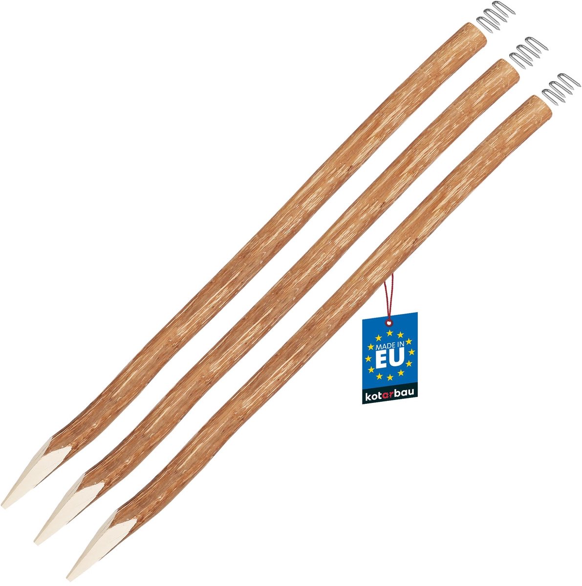 KOTARBAU® 3 Stuks - Hazelaar Hekpalen - Palissade Tuinafscheiding Ø 7 cm x 120 cm - Geslepen Houten Palen - Batuurlijk Rond Hekpaal - Hekpalen Hazelaarhout - met U-krammen