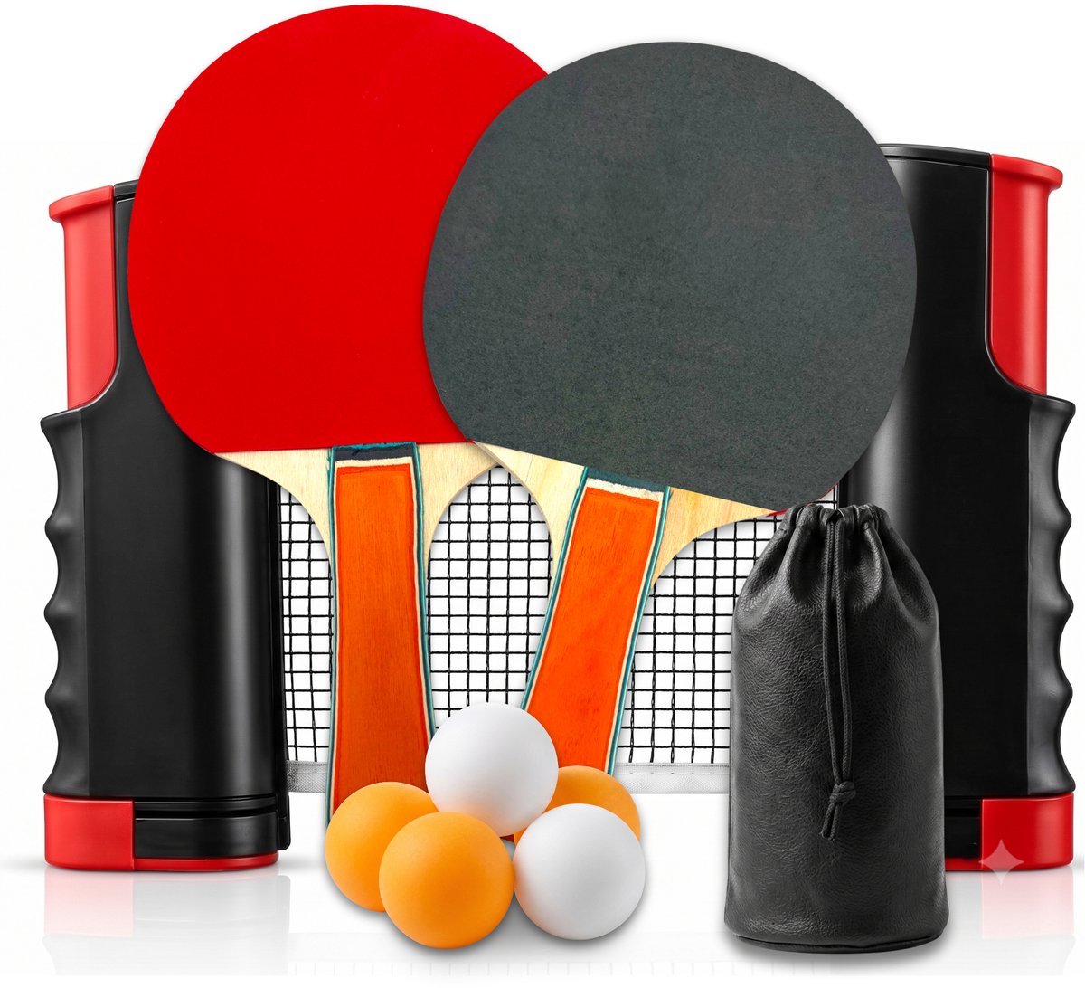 Kavna Tafeltennis Set - Draagbare Tafeltennis Set - Uitschuifbaar Tafeltennis Net met Tafeltennisbatjes & 6 Pingpongballen