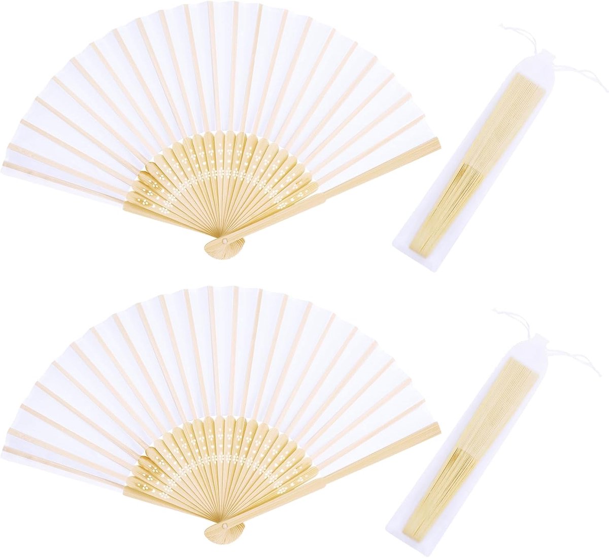 Papieren handfans 2-delig - witte stof - elegant design - perfect voor feesten - ShopVlot