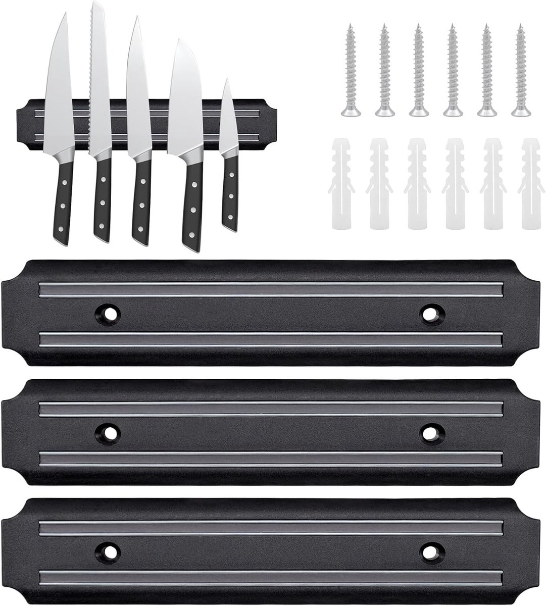 Messenhouder - Zwart - 19 x 4,8 x 1,3 cm - Magnetische Roestvrijstalen Messenstrip - Voor Keuken en Gereedschap