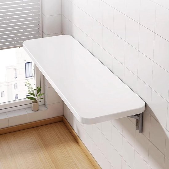 Wandtafel Klapbaar - Bureau Eettafel - Ruimte Besparen - Verdikte Tafelplaat - 60 x 30 cm - Wit — afbeelding 2