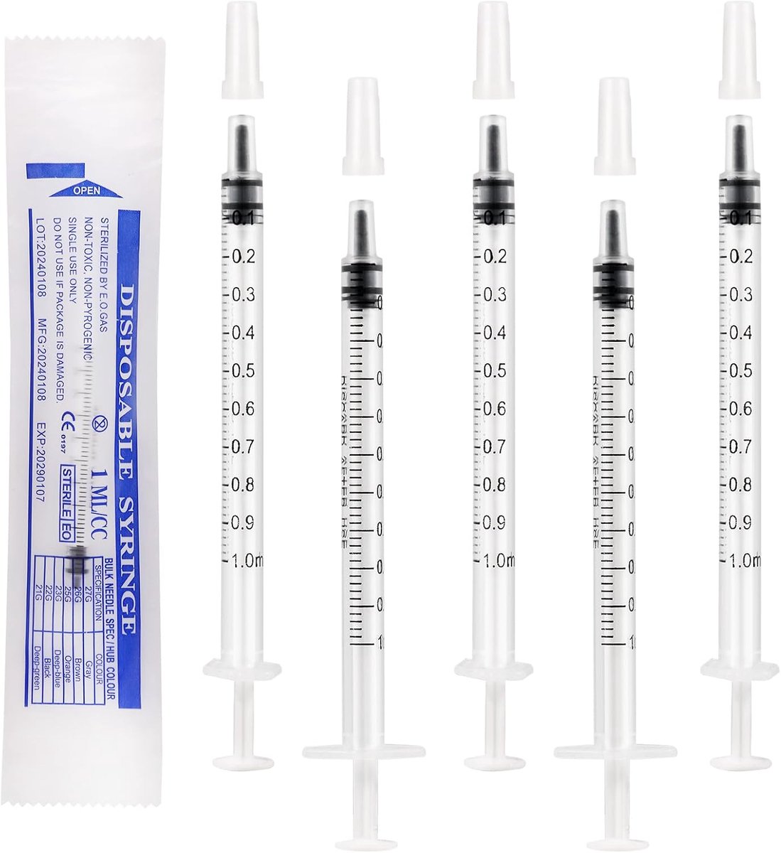 SnelShoppen - 20 Stuks 1ml Plastic Syringes zonder Naald met Caps - Colostrum Spuit voor Vullen en Meten van Vloeistoffen, Laboratoria, Planten Water