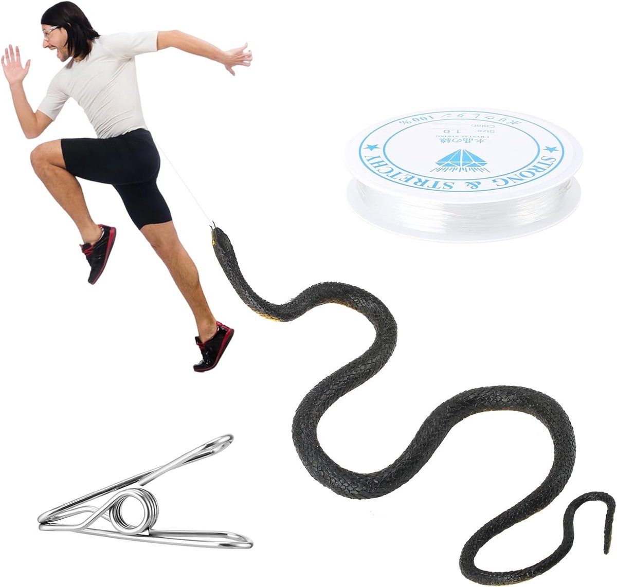 SnelShoppen - 110 cm Realistische Slang Vulset met Touw Clip Grappenset voor Slangen, Nepslang voor Volwassenen en Kinderen, Ideaal voor Feest en Grap