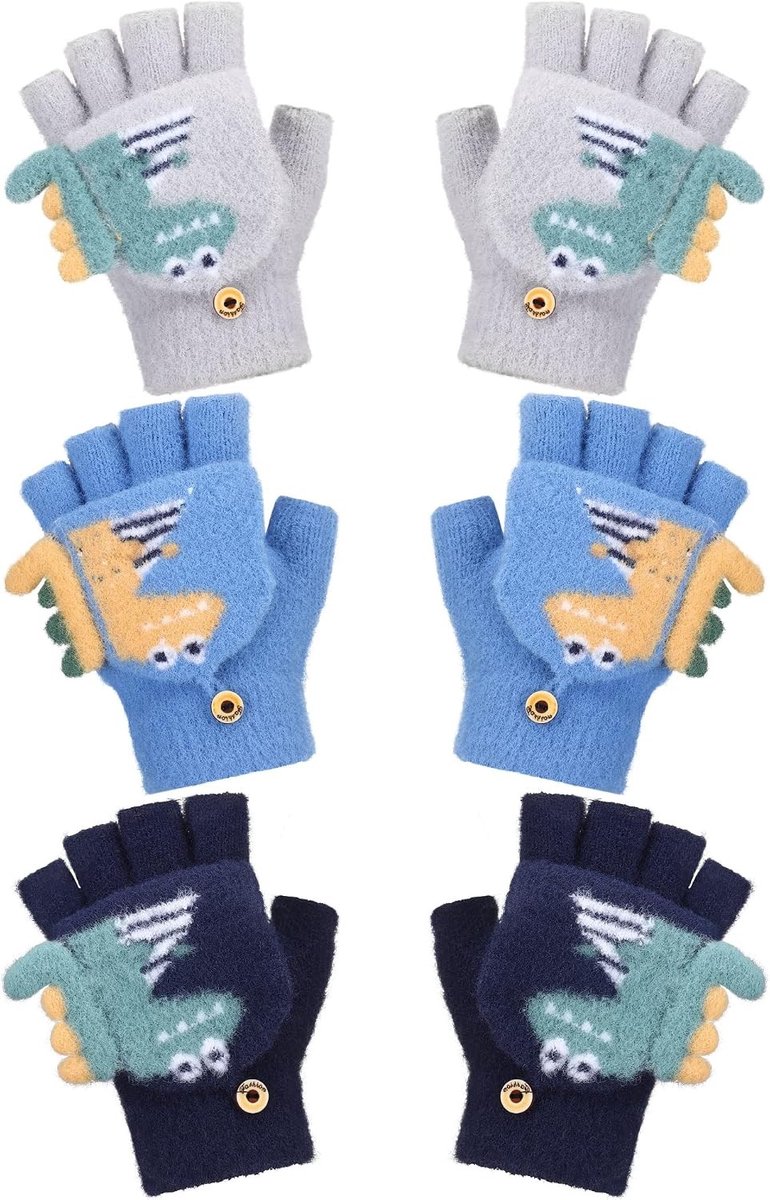 Handschoenen zonder vingers, cartoon, voor kinderen, blauw, marineblauw, grijs, Taille unique