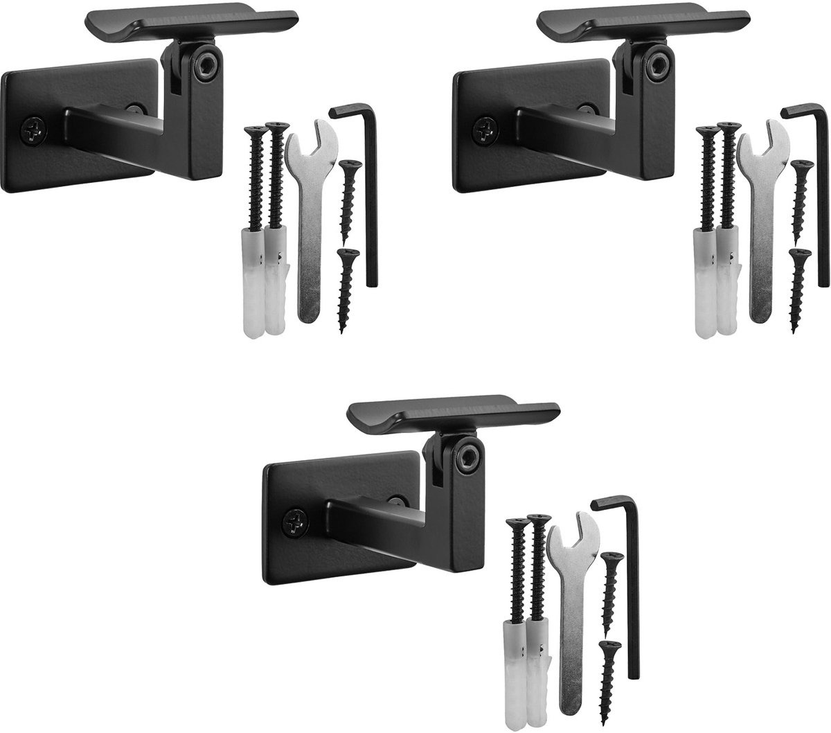 SOTECH Set van 3 leuninghouder FORGE 90° verstelbaar voor Ø 45 mm ronde leuningen (58 x 76 x 61 mm staal zwart poedercoating) voor een exacte aanpassing aan traphellingen en montagesituaties