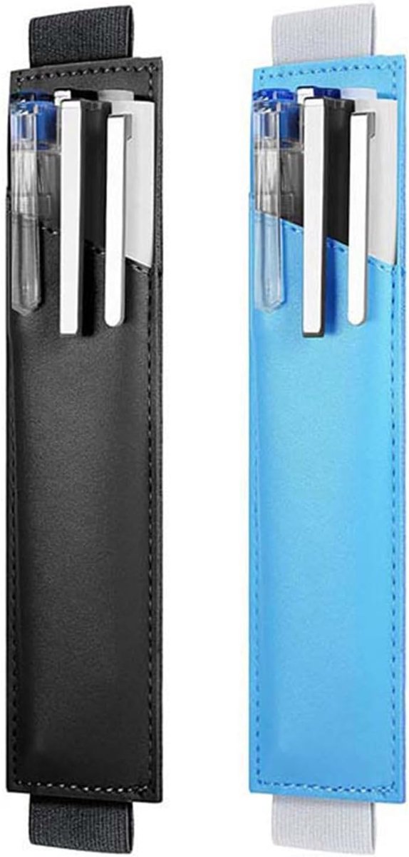 SnelShoppen - Set van 2 Verstelbare PU Leren Pennenhouders met Elastische Band, Stijlvolle Harde Kaft, Notitieboek en Planners - Zwart en Wit