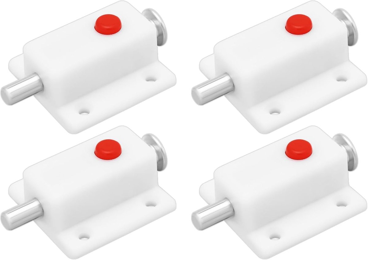 SnelShoppen - 4 Stuks Witte Plastic Drukknop Veerbelaste Automatische Deurslot Latch voor Kastdeuren, Kleerkasten, Ledikanten, Ramen (36mm x 37mm)