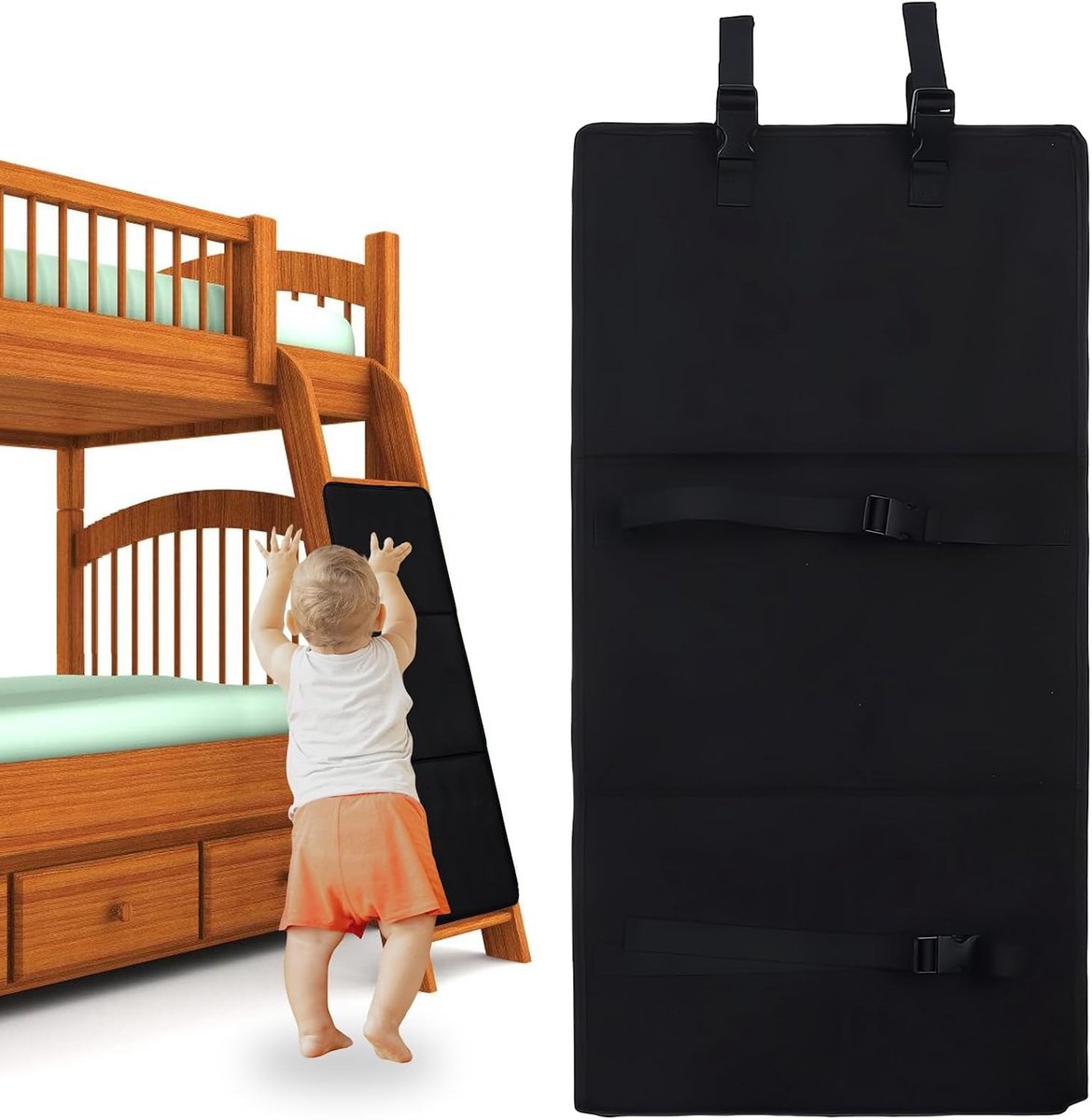 SnelShoppen - Bunkbed Ladder Cover 78 x 38 x 1.5 cm - Vouwbare Bunkbed Ladder Bescherming met Verstelbare Gespen - Zwart - Comfort voor Kinderen