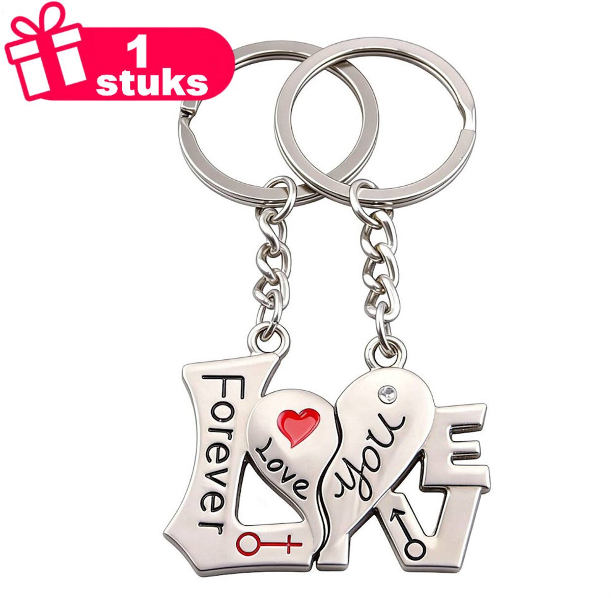 Decopatent - Premium Keychain - Liefdes Sleutelhangers Set - Forever Love Hart Sleutelhanger - 2 Delige Metalen Keychain - Cadeau voor Koppels