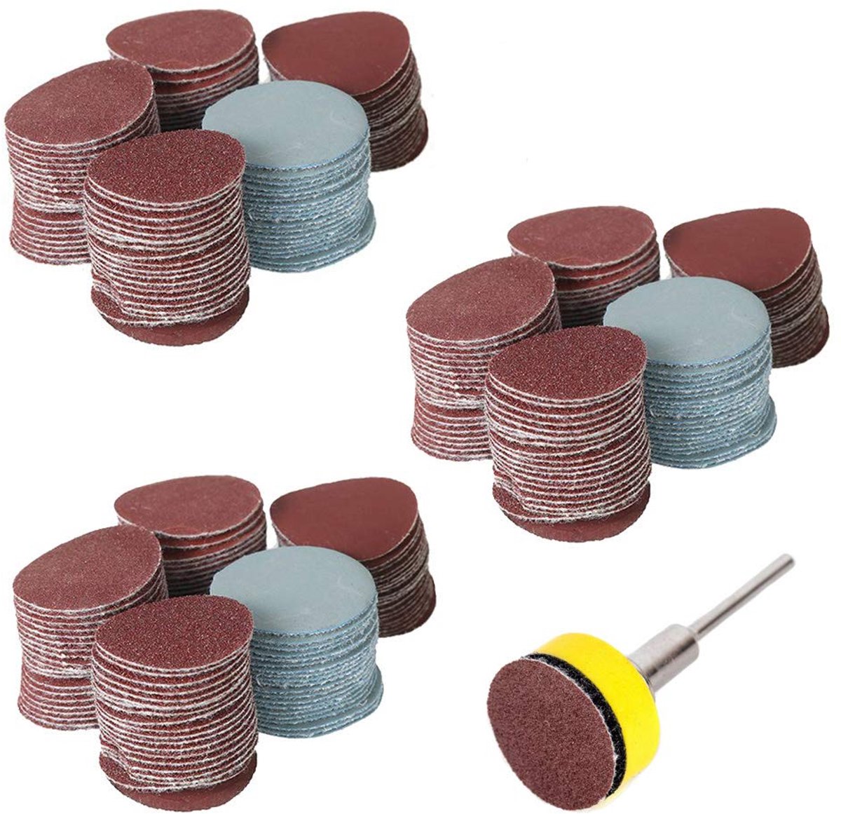 Schuurdiscs 300 stuks 25 mm - korrel 100 180 240 1500 3000 - met 3 mm schacht - ideaal voor polijsten - ShopVlot