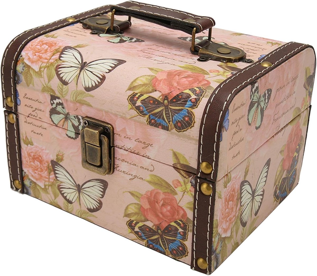 SnelShoppen - Vlinder Schatkist, Retro Houten PU Lederen Opbergdoos voor Sieraden, Snuisterijen, Antieke Aandenkens, Vintage Design, Perfect als Gesch