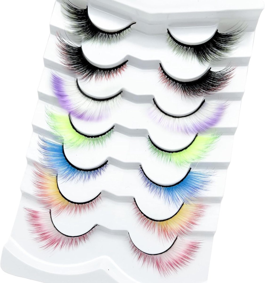 SnelShoppen - Ombre Gekleurde Valse Wimpers 25mm, Zachte Fluffy Winged Wimpers voor Feest, Halloween, 7 Paar Kleurvolle Valse Wimpers