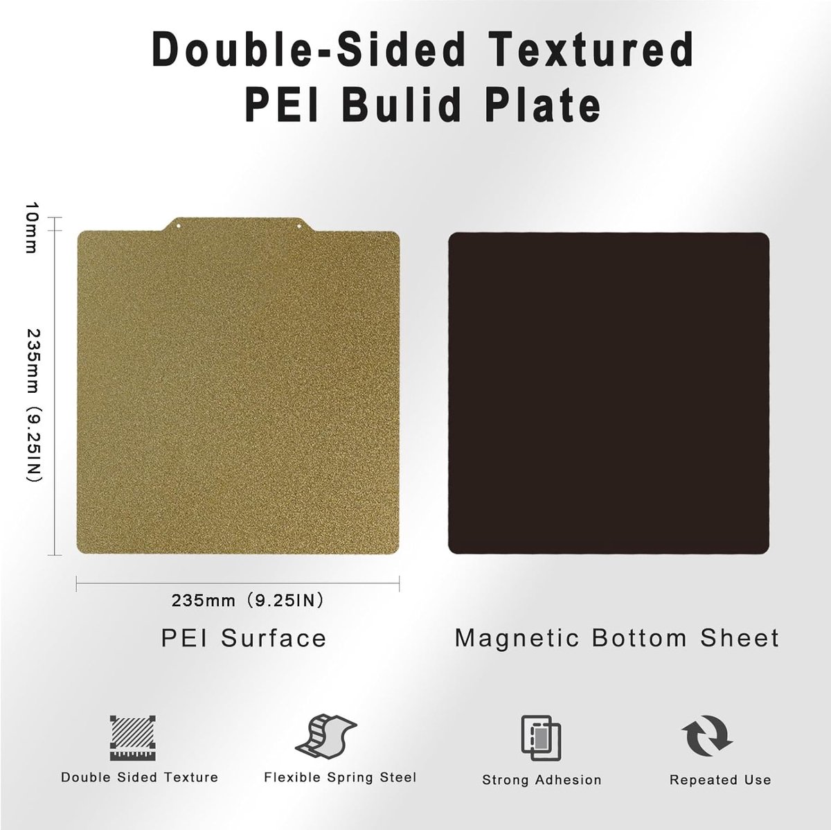 SnelShoppen - PEI PCB Dubbelzijdig Textured 235 x 235 mm voor 3D Printers, Flexibele PEI Film, Magnetische Bouwplaat met Lijmlaag voor Ender 3/Ender 3