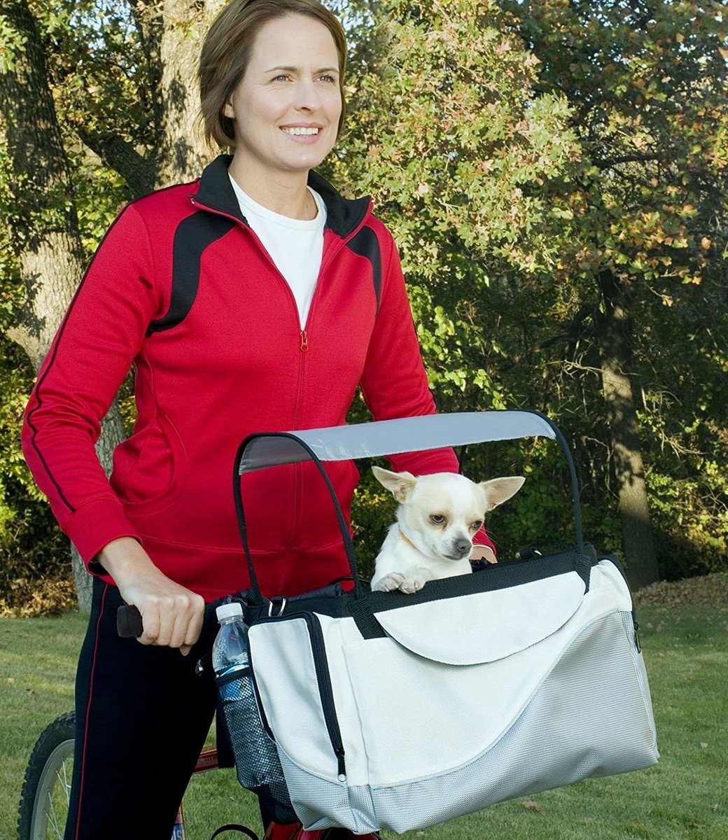 Fietsmand Huisdier - Draagtas - Avontuur Buiten - Veilige Bevestiging - 43 cm Lengte - Wit Grijs