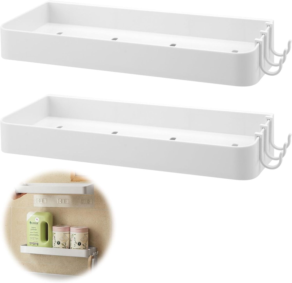 Badkamerplanken zonder boren - Set van 2 zelfklevende planken - Wit - Eenvoudig te installeren - ShopVlot