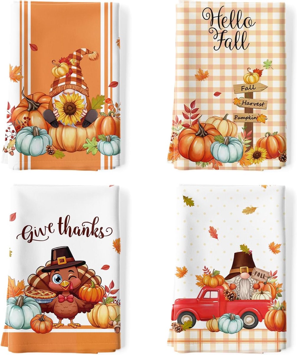 SnelShoppen - Thanksgiving Herfst Kalkoen Keukenhanddoeken 48x70cm, Katoenen Sneldrogende Afwasdoeken voor Feest, Verjaardag, Vakantie Decoratie, Huis