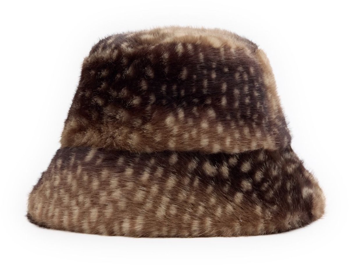 Manfield - Dames - Bruine bambi bucket hat van faux fur - Maat 1